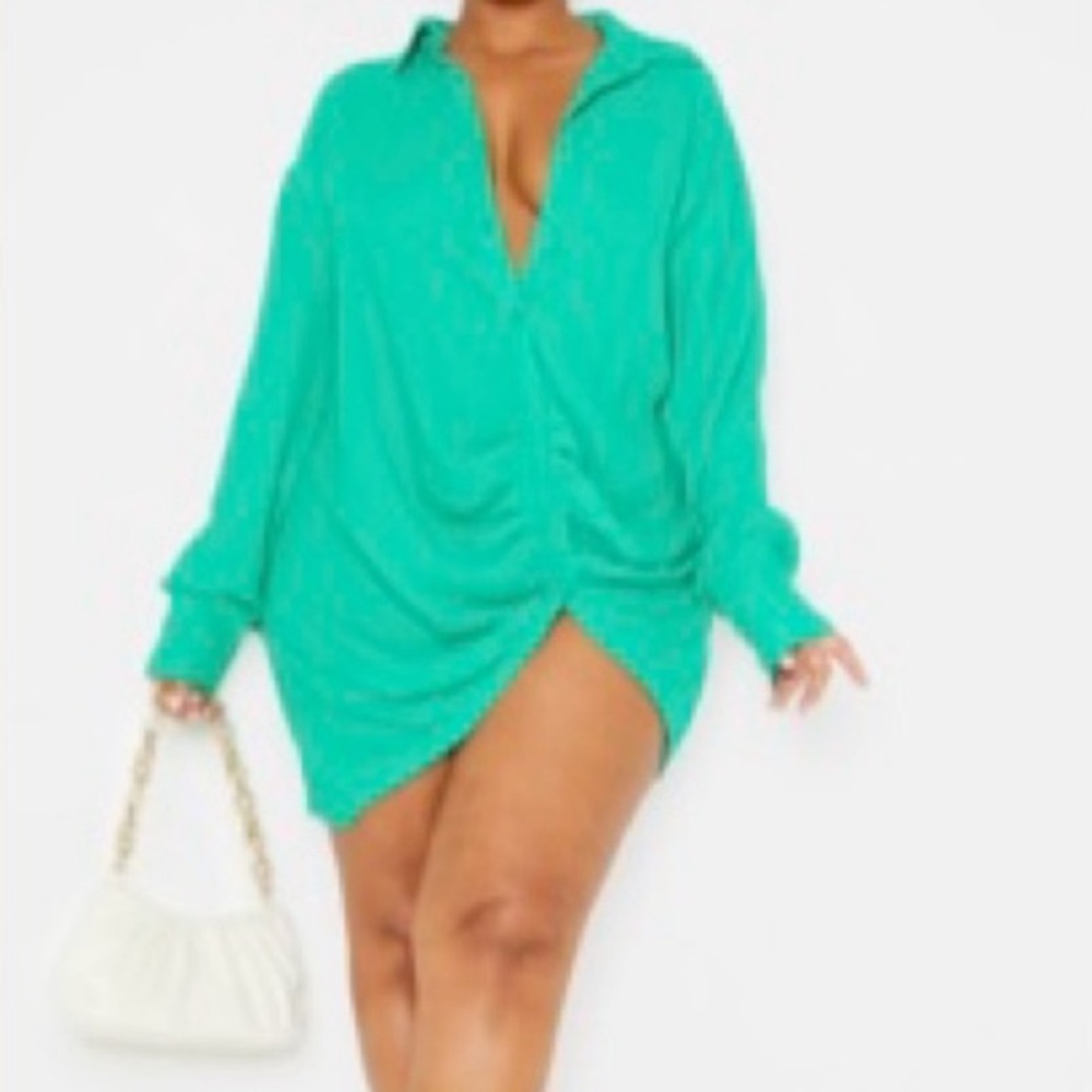 PrettyLittleThing Emerald Ruched Dress size 16